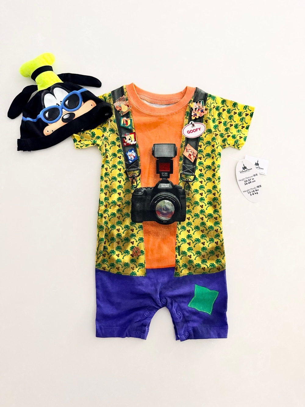 NWT Disney Parks Baby Goofy Tourist Costume Romper & Hat Set •Size 6M